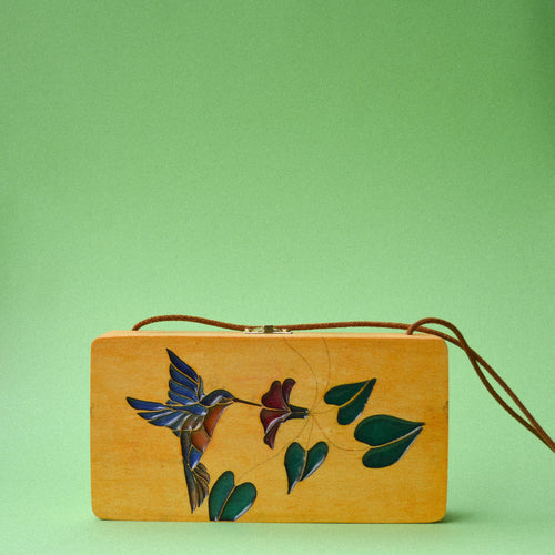 spisidda design borsa di legno artigianale colibrì