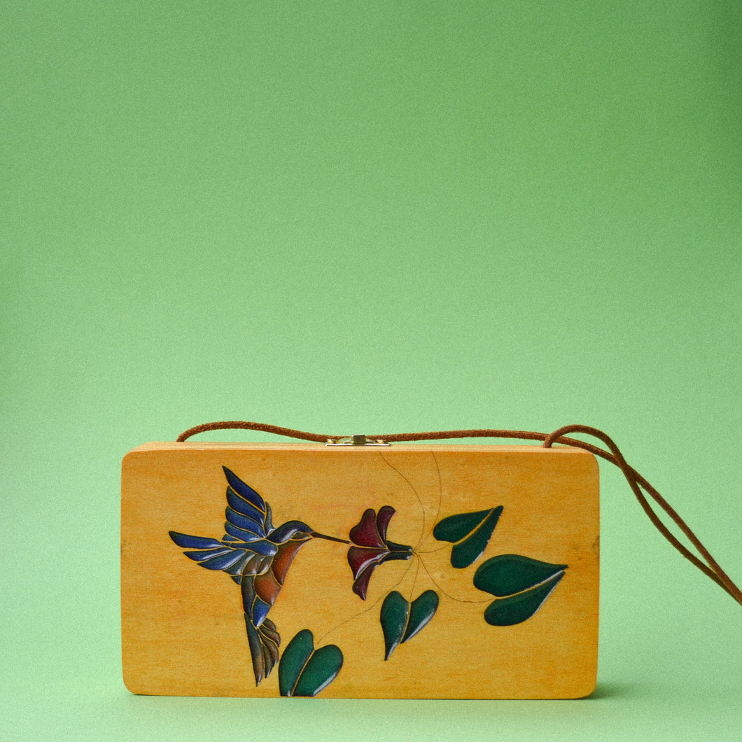 spisidda design borsa di legno artigianale colibrì